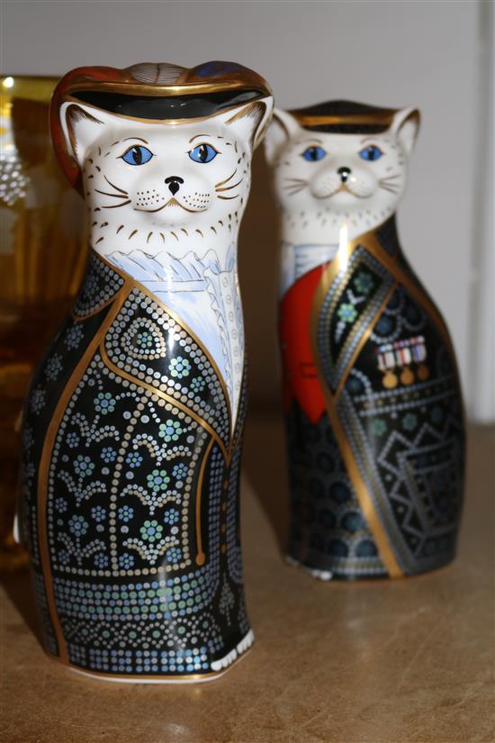 Pair of Royal Crown Derby Royal Cats series paperweights, Pearly King and Pearly Queen